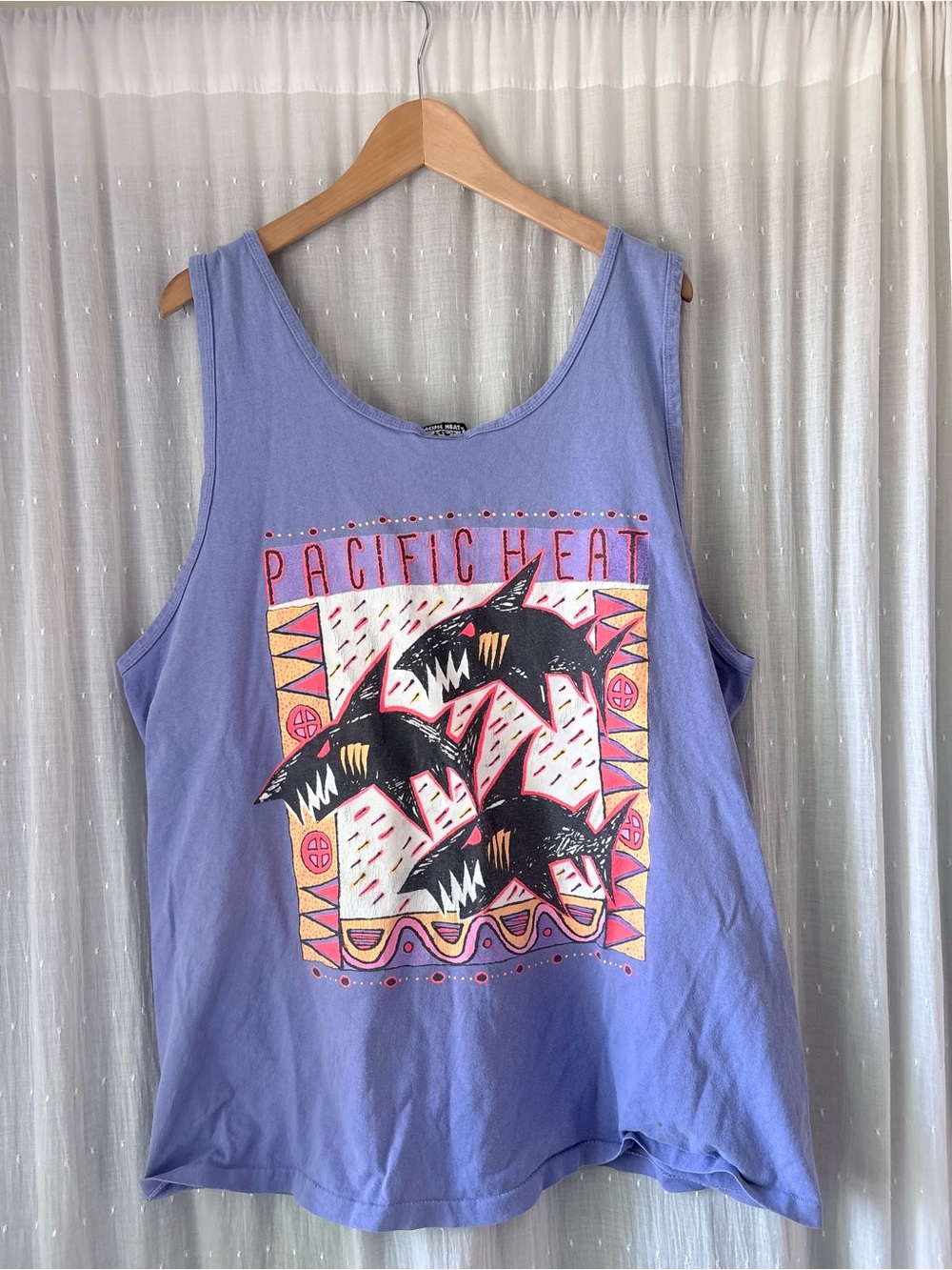 Pacific Heat Vintage 90s Graphic Tank - with Black Shark Print